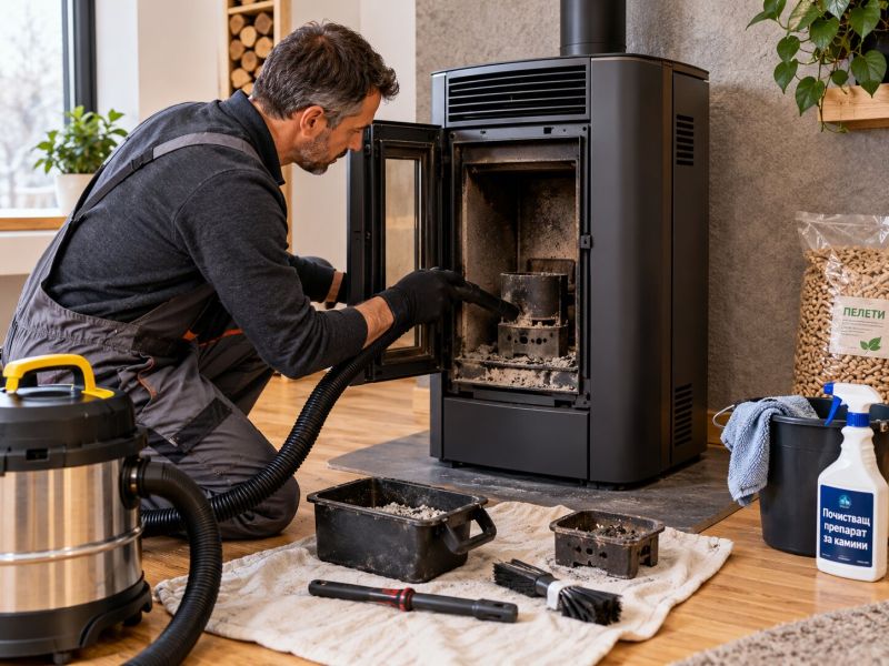 почистване на пелетна камина